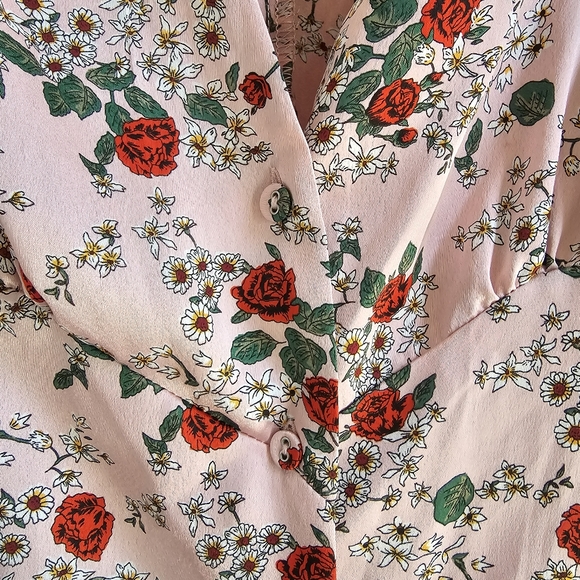 Satin Rose Floral Print Pink Mini Dress - Picture 7 of 12